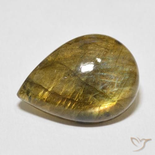 8.73 ct Multicolor Labradorite Stone, Natural Labradorite in Pear Cabochon Shape for Sale