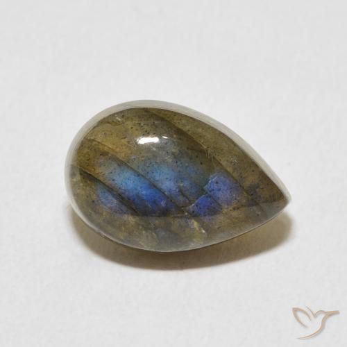 3.76 ct Multicolor Labradorite Stone, Natural Labradorite in Pear Cabochon Shape for Sale