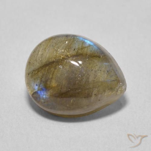 3.83 ct Multicolor Labradorite Stone, Natural Labradorite in Pear Cabochon Shape for Sale