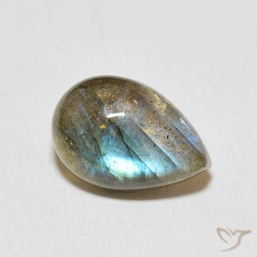 3.93 ct Multicolor Labradorite Stone, Natural Labradorite in Pear Cabochon Shape for Sale