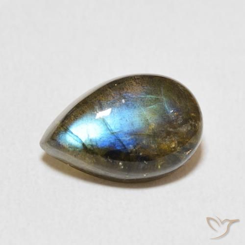 3.51 ct Multicolor Labradorite Gemstone, Labradorite Gem in Pear Cabochon Shape for Sale.