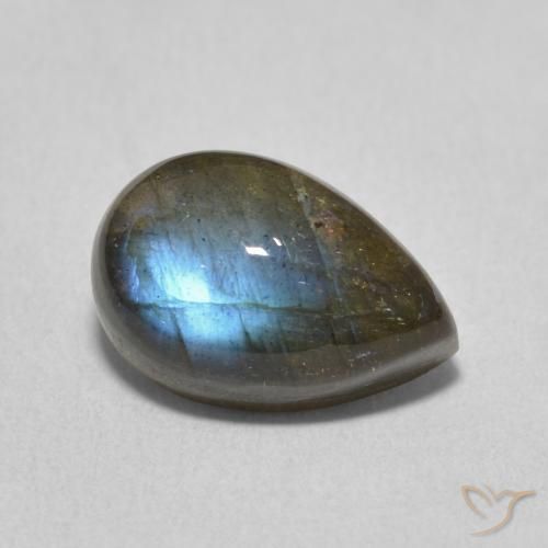 3.85 ct Multicolor Labradorite Stone, Natural Labradorite in Pear Cabochon Shape for Sale