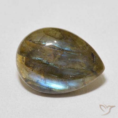 8.07 ct Multicolor Labradorite Stone, Natural Labradorite in Pear Cabochon Shape for Sale