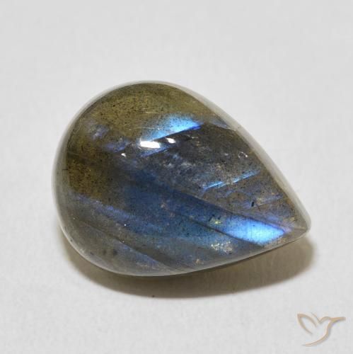 9.64 ct Multicolor Labradorite Stone, Natural Labradorite in Pear Cabochon Shape for Sale