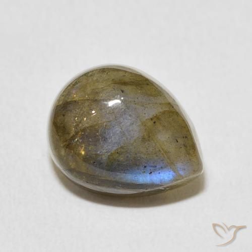 3.87 ct Multicolor Labradorite Stone, Natural Labradorite in Pear Cabochon Shape for Sale