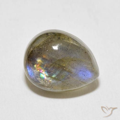 3.92 ct Multicolor Labradorite Stone, Natural Labradorite in Pear Cabochon Shape for Sale