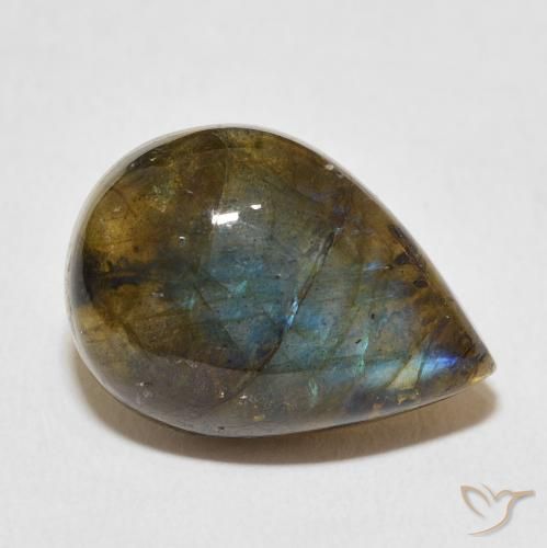 11.30 ct Multicolor Labradorite Stone, Natural Labradorite in Pear Cabochon Shape for Sale