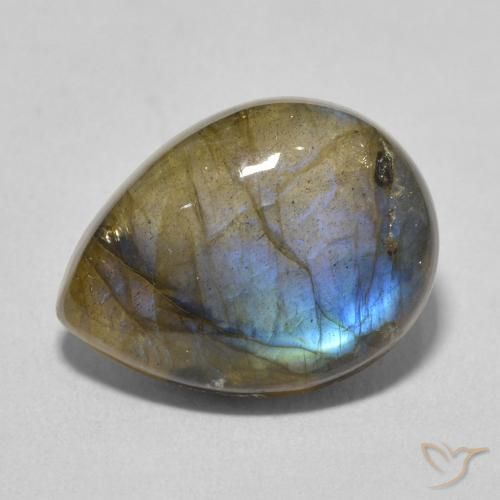 8.26 ct Multicolor Labradorite Stone, Natural Labradorite in Pear Cabochon Shape for Sale