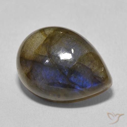 9.73 ct Multicolor Labradorite Stone, Natural Labradorite in Pear Cabochon Shape for Sale