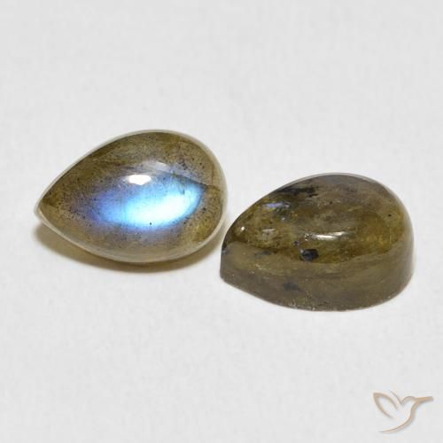 5.36 ctw Multicolor Labradorite Stones, Natural Labradorite in Pear Cabochon Shape for Sale