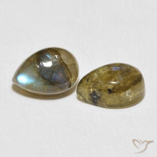 5.26 ctw Multicolor Labradorite Stones, Natural Labradorite in Pear Cabochon Shape for Sale