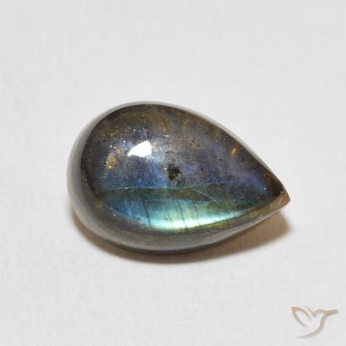 3.95 ct Multicolor Labradorite Stone, Natural Labradorite in Pear Cabochon Shape for Sale