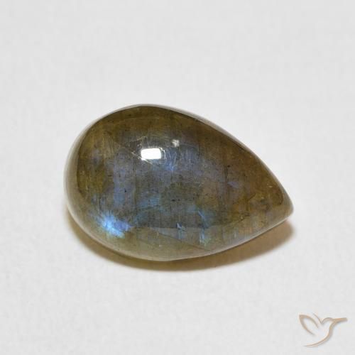 3.87 ct Multicolor Labradorite Stone, Natural Labradorite in Pear Cabochon Shape for Sale