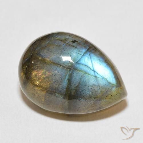 13.20 ct Multicolor Labradorite Stone, Natural Labradorite in Pear Cabochon Shape for Sale