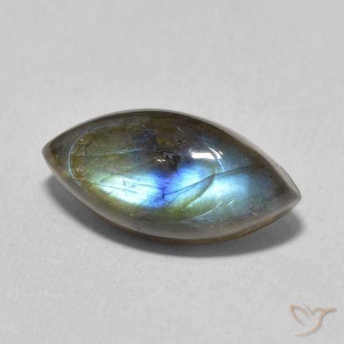 5.88 ct Multicolor Labradorite Stone, Natural Labradorite in Marquise Cabochon Shape for Sale