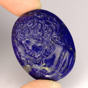 43.25 ct Violet Lapis Lazuli Gemstone, Lapis Lazuli Gem in Carved Cameo Shape for Sale.