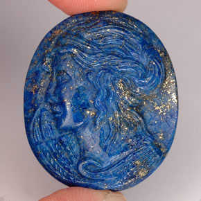 57.37 ct Blue Lapis Lazuli Gemstone, Lapis Lazuli Gem in Carved Cameo Shape for Sale.