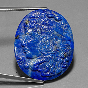 43.12 ct Blue Lapis Lazuli Gemstone, Lapis Lazuli Gem in Medusa Cameo Shape for Sale.