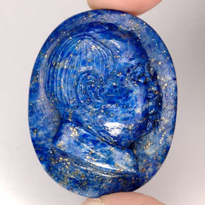 55.96 ct Blue Lapis Lazuli Gemstone, Lapis Lazuli Gem in Carved Chairman Mao Cameo Shape for Sale.