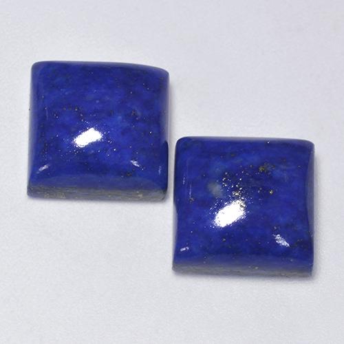 Passendes Paar 11,1 x 11mm Quadrat Cabochon quadratischer Lapislazuli, Gewicht von insgesamt 15,8 ct/Durchschn. je 7,9 ct, passendes Lapislazuli-Paar in Opaque Reinheit in Intensives Marineblau Farbe, Garantiert natürliche Edelsteine, Mohs-Härte 5 - 6, Photo A