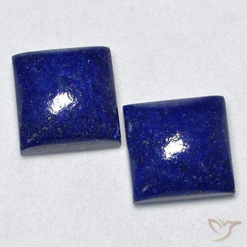 2 Lapis-lazulis Carré assorties de 11,1 x 11mm, poids total de 14,14 ct / moyenne de 7,07 ct chacune, Bleu foncé à pureté Opaque , pierre gemme naturelle Non traité, dureté Mohs de 5 à 6, Photo A