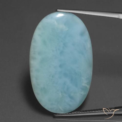 Larimar Bleu oval cabochon 17,78 ct de République Dominicaine, dimension 31,8 x 19,1mm, pierre gemme naturelle Non traité, pureté Opaque , 1 pièce Larimar de couleur Bleu clair, dureté Mohs de 4.5 à 5, Photo A