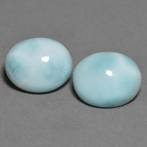 2pc Matching Oval Larimars in Size 11.2 x 9.1mm, Weight 6.86ct total / avg. 3.43ct each, Light Blue in Opaque Clarity, Natural untreated gemstone, Mohs Hardness 4.5 - 5, Photo A