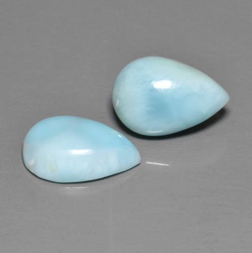 12.1 x 8.2mm Matching Pear Larimar Pair - Weight 5.38ct total / avg. 2.69ct each, Light Blue Color in Opaque Clarity, Natural untreated Gemstone, Mohs Hardness 4.5 - 5, Photo A