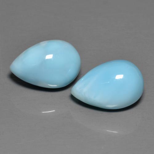 2pc Matching Pear Blue Larimars in Size 12.2 x 8.1mm, Weight 6.98ct total / avg. 3.49ct each, Aqua Blue in Opaque Clarity, Natural untreated Gemstone, Mohs Hardness 4.5 - 5, Photo A