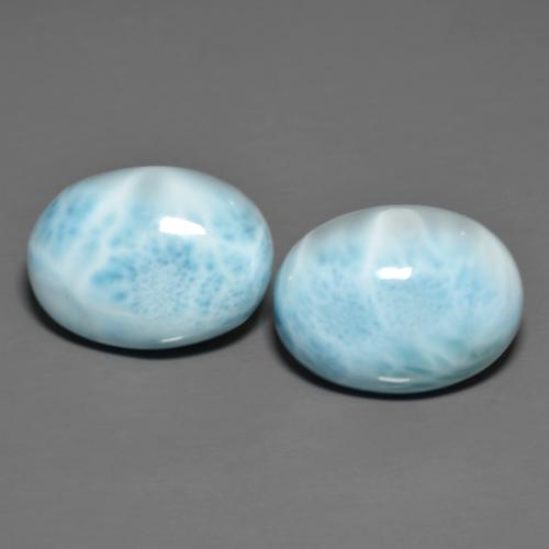 16.2 x 12.2mm Matching Oval Larimar Pair - Weight 18.4ct total / avg. 9.2ct each, Light Blue Color in Opaque Clarity, Natural untreated Gemstone, Mohs Hardness 4.5 - 5, Photo A