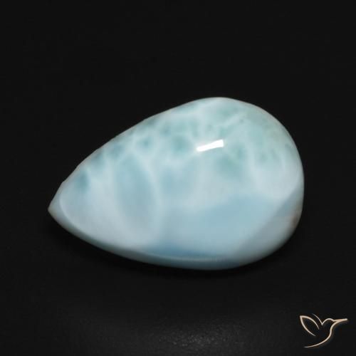 Larimar Bleu verdâtre léger Poire 3,38 ct de République Dominicaine, Dimension 13,3 x 9,1mm, Pierre gemme naturelle Non traité, pureté Opaque , 1 pièce Larimar pear cabochon, dureté de Mohs de 4.5 à 5, Photo A