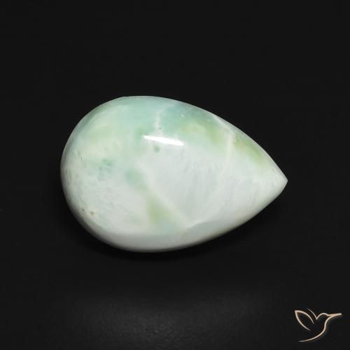 Larimar Vert pear cabochon 13,1 x 9,2mm de République Dominicaine, poids de 3,65 ct, pierre gemme naturelle Non traité de pureté Opaque , 1 pièce Larimar, couleur : Vert jaune pâle, dureté de Mohs de 4.5 à 5, Photo A