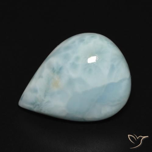 Larimar Turquoise Poire 15,9 x 12mm de République Dominicaine, poids de 6,65 ct, pierre gemme naturelle Non traité de pureté Opaque , 1 pièce Larimar pear cabochon, couleur : Bleu verdâtre léger, dureté de Mohs de 4.5 à 5, Photo A