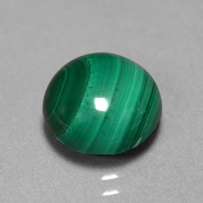 5.23 ct Green Malachite Gemstone, Malachite Gem in Round Cabochon Shape for Sale.