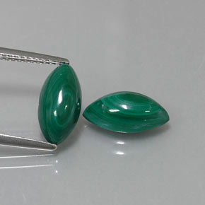 5.72 ct Green Malachite Gemstone, Malachite Gem in Marquise Cabochon Shape for Sale.