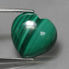 5.31 ct Green Malachite Gemstone, Malachite Gem in Heart Cabochon Shape for Sale.