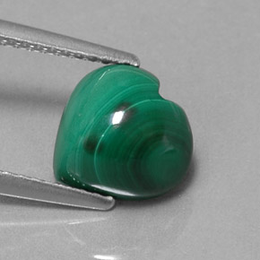 3.37 ct Green Malachite Gemstone, Malachite Gem in Heart Cabochon Shape for Sale.