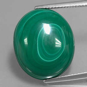 24.67 ct Green Malachite Gemstone, Malachite Gem in Oval Cabochon Shape for Sale.