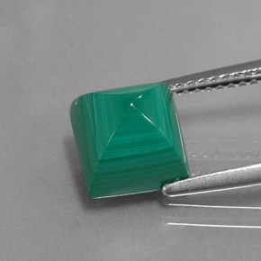 4.51 ct Green Malachite Gemstone, Malachite Gem in Square Cabochon Shape for Sale.