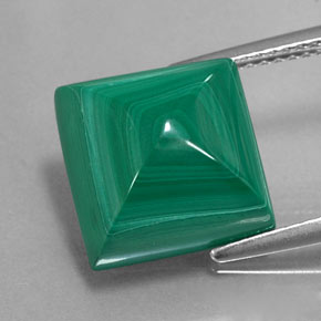 11.21 ct Green Malachite Gemstone, Malachite Gem in Square Cabochon Shape for Sale.
