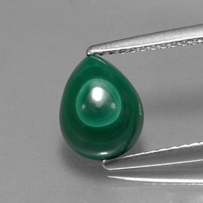 3.08 ct Green Malachite Gemstone, Malachite Gem in Pear Cabochon Shape for Sale.