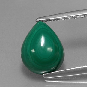 4.09 ct Green Malachite Gemstone, Malachite Gem in Pear Cabochon Shape for Sale.