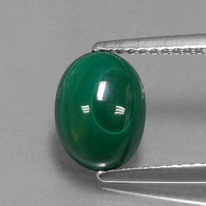 3.17 ct Green Malachite Gemstone, Malachite Gem in Oval Cabochon Shape for Sale.