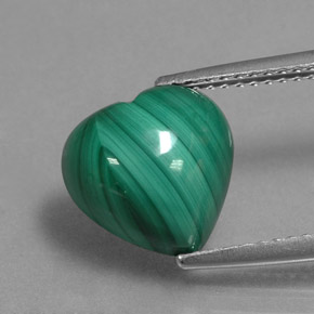 5.81 ct Green Malachite Gemstone, Malachite Gem in Heart Cabochon Shape for Sale.
