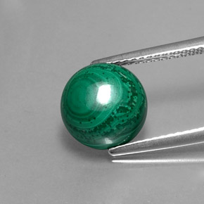 5.27 ct Green Malachite Gemstone, Malachite Gem in Round Cabochon Shape for Sale.