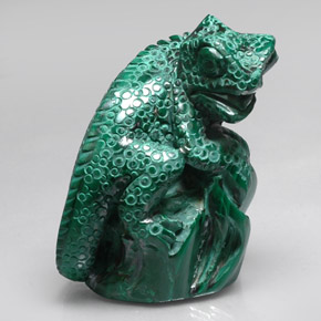 343.30 ct Green Malachite Gemstone, Malachite Gem in Carved Chameleon Shape for Sale.