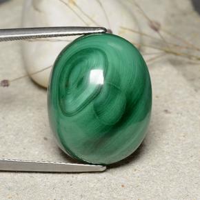 32.84 ct Green Malachite Gemstone, Malachite Gem in Oval Cabochon Shape for Sale.