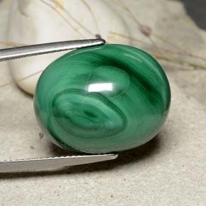 32.84 ct Green Malachite Stone, Natural Malachite in Oval Cabochon Shape for Sale