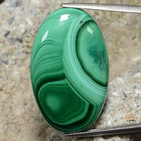 34.94 ct Green Malachite Gemstone, Malachite Gem in Oval Cabochon Shape for Sale.