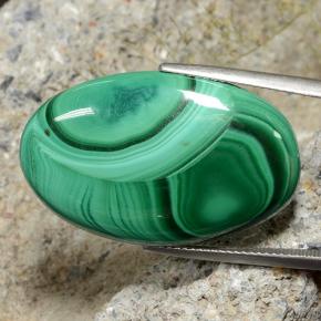 34.94 ct Green Malachite Stone, Natural Malachite in Oval Cabochon Shape for Sale